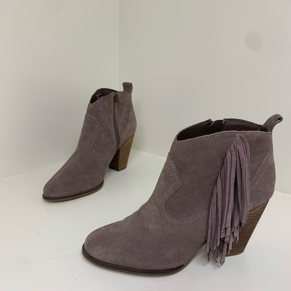 Fringe Suede Ankle Boots - Taupe
